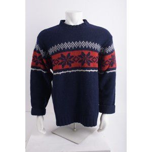 Tommy Hilfiger Mens Sweater Size XL Navy Blue Red Wool Snowflake